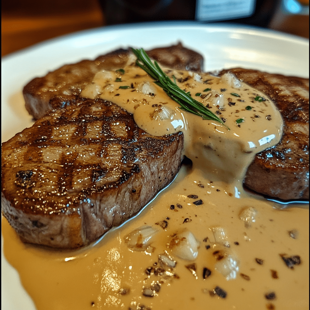 Cast Iron Bavette Steak with Bourbon Garlic Cream Sauce - Crisp And Yum