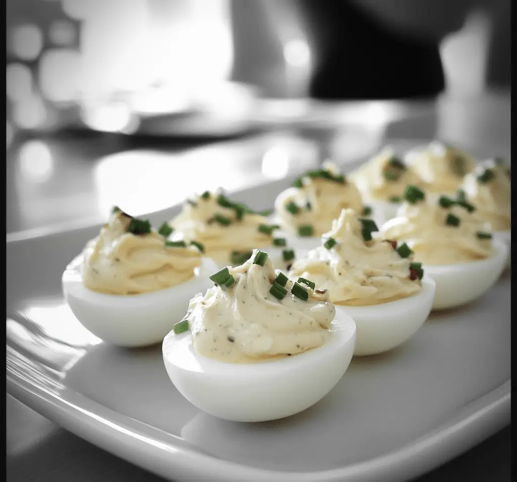 Sour Cream Chive Deviled Eggs - Crisp And Yum